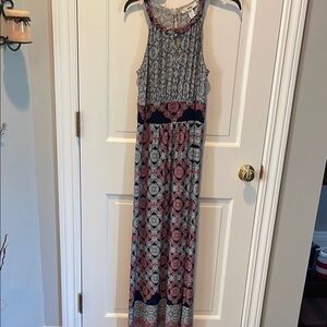 Elegant Sleeveless Maxi Dress - Blue and Pink